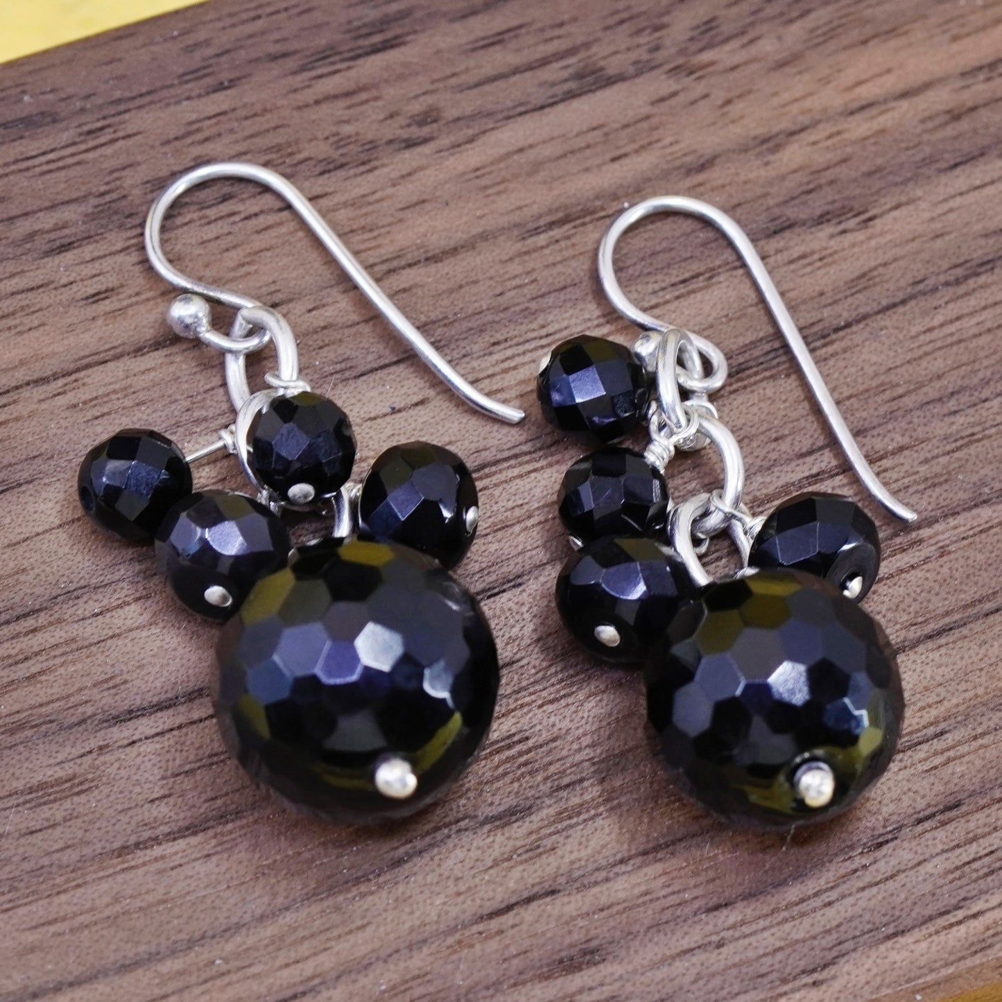 Vintage Sterling 925 silver handmade earrings with cluster obsidian dangles