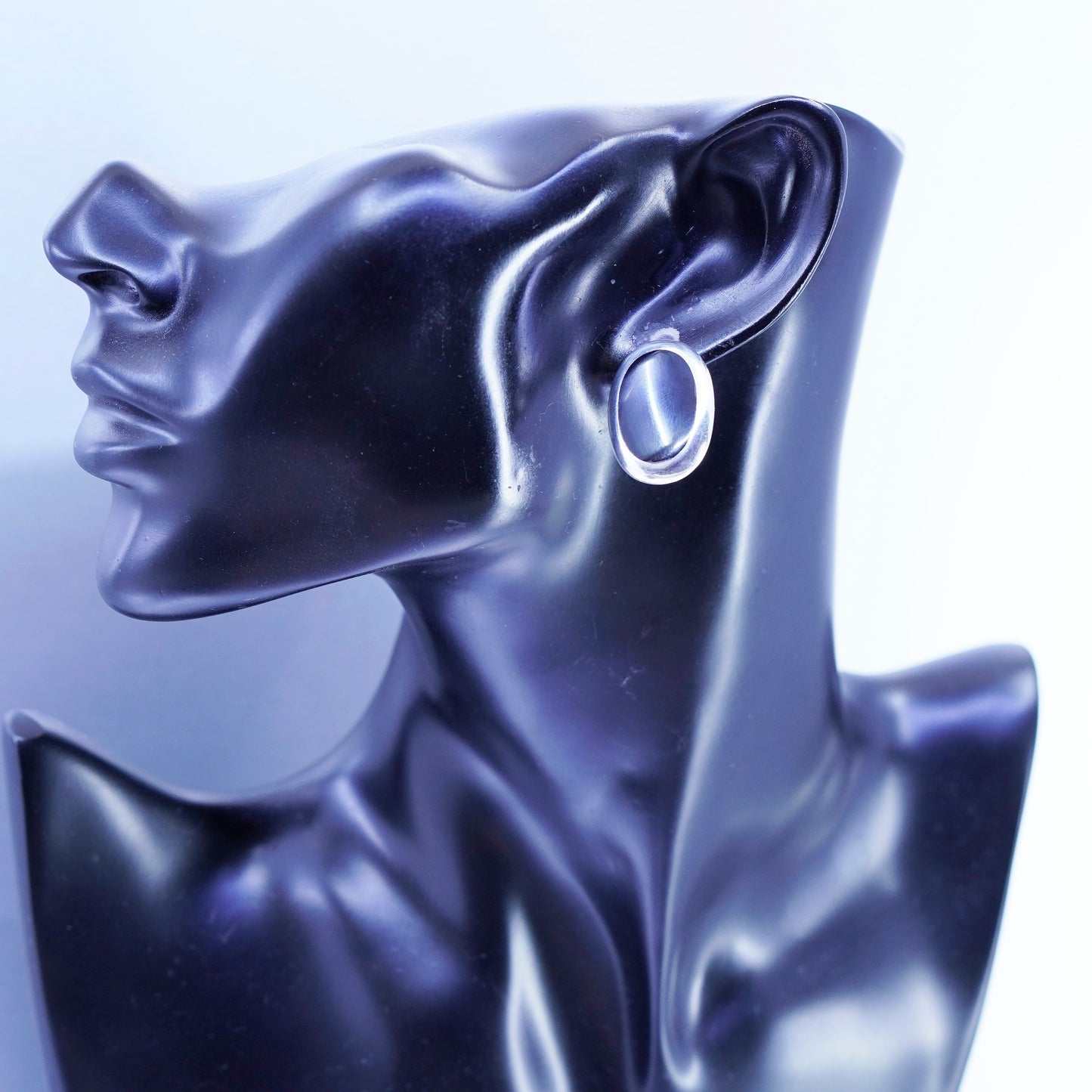 Vintage Sterling 925 silver handmade black onyx earrings, studs