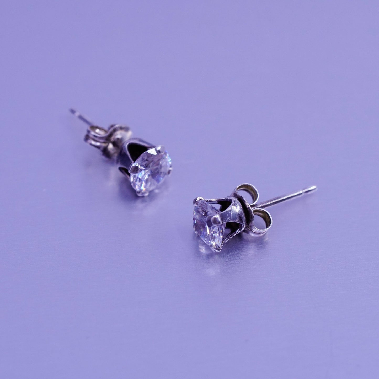 Vintage Sterling 925 silver earrings, studs with cz inlay