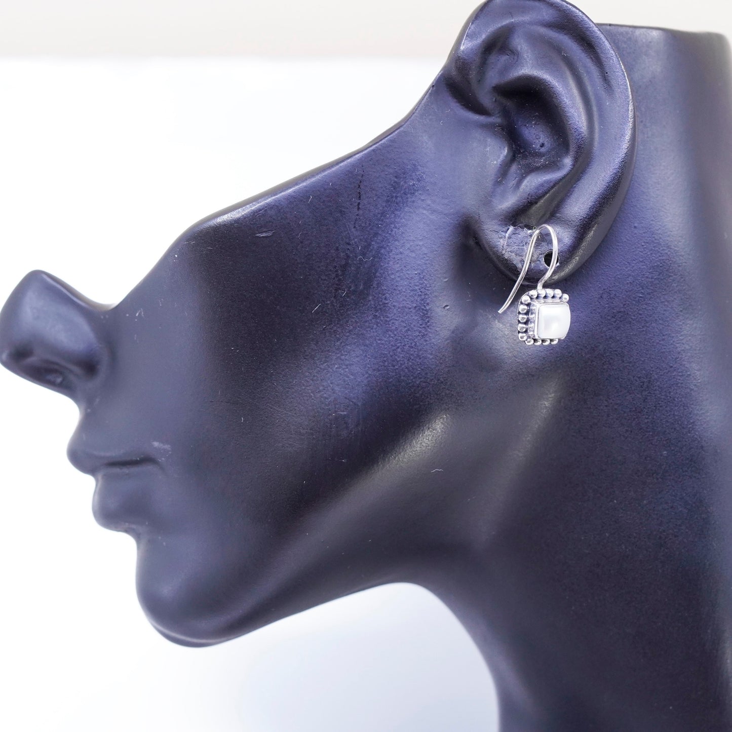 Silpada W1394 Pearl Button Frame Square Earrings 925 Sterling Silver beads