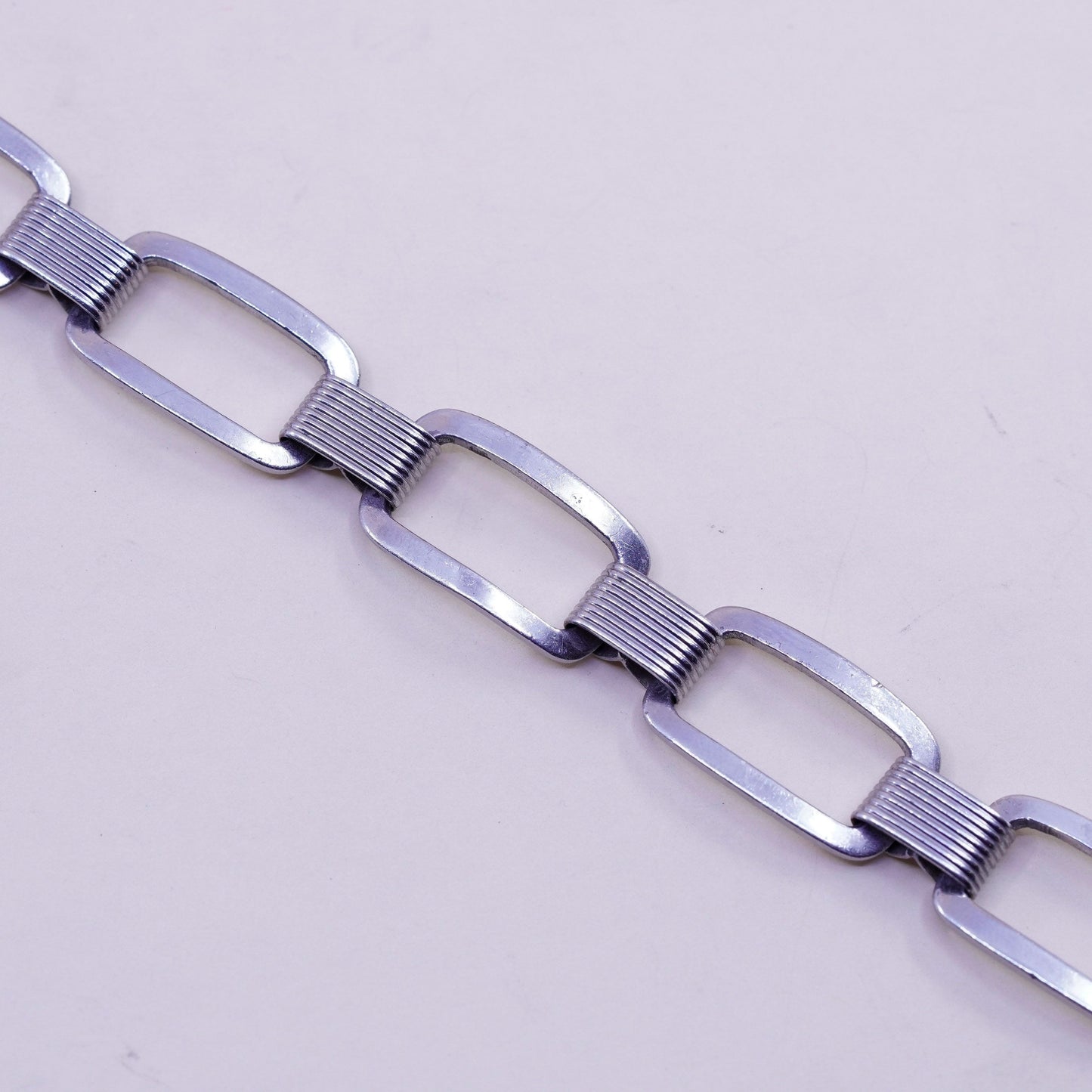 7”, 14mm, Vintage sterling silver handmade bracelet, 925 rectangular link chain