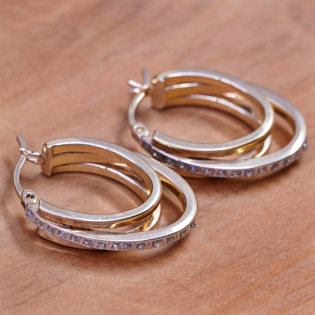 1”, vermeil gold over Sterling silver earrings, multi 925 double hoops