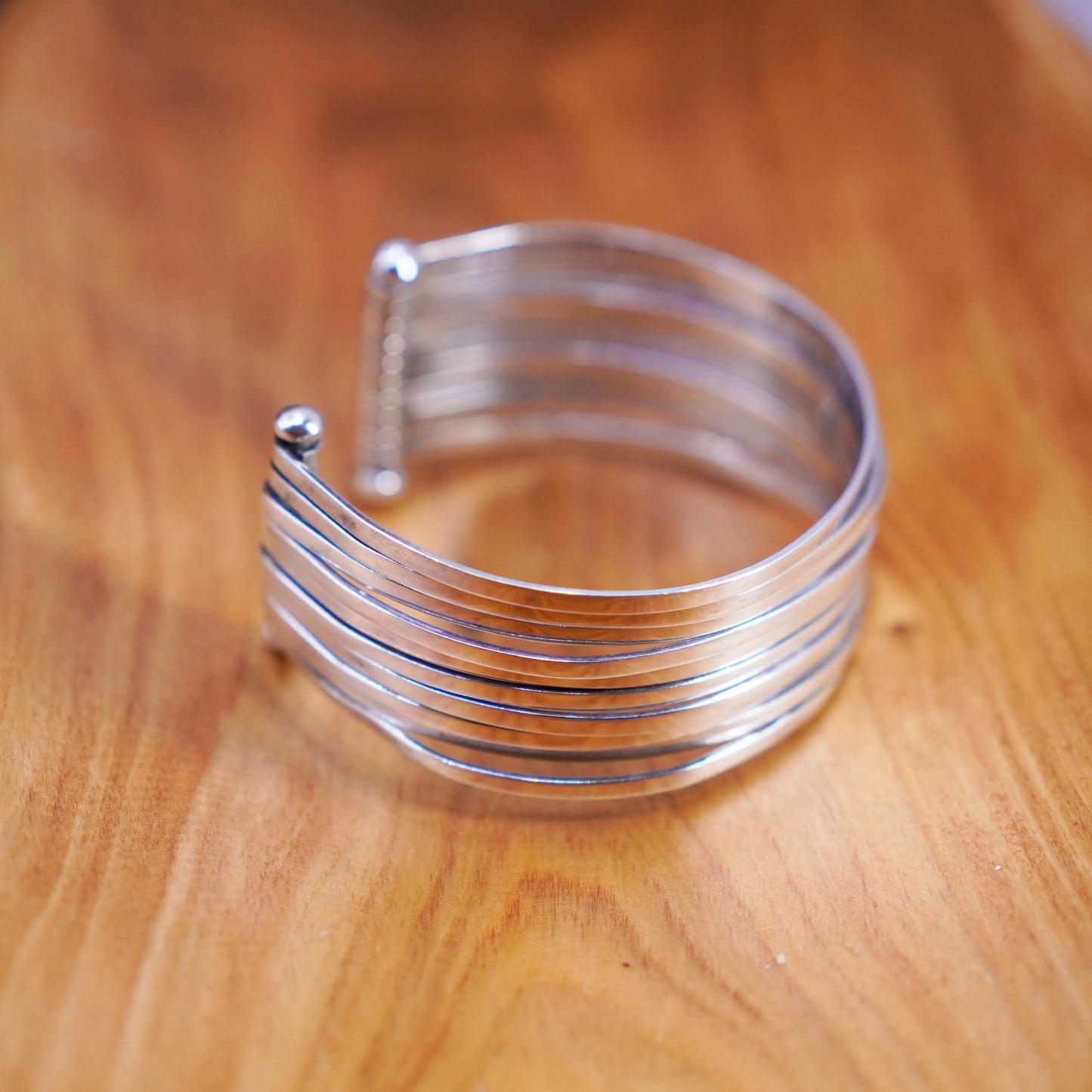 7.5”, Vintage Sterling silver handmade bracelet, multi strands 925 cuff