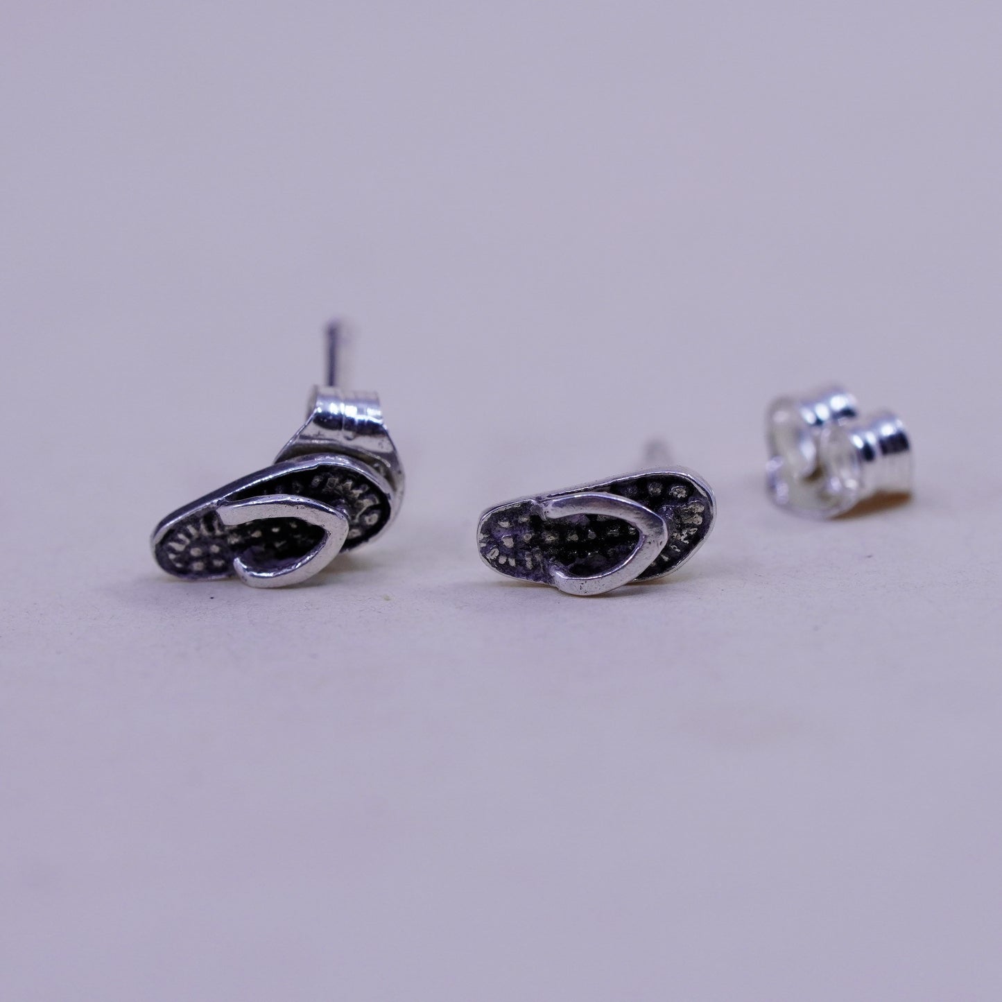vintage handmade Sterling silver studs, 925 sandals flip flops earrings