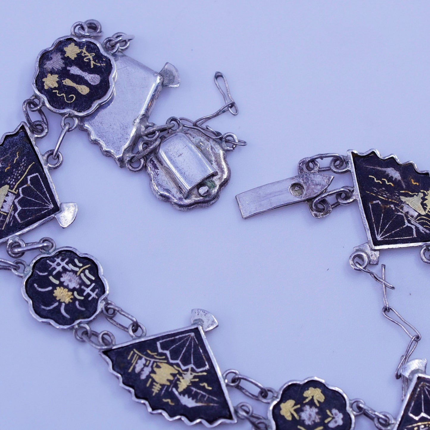 6.5”, Vintage 1950s Japanese shakudo Sterling 925 silver handmade bracelet