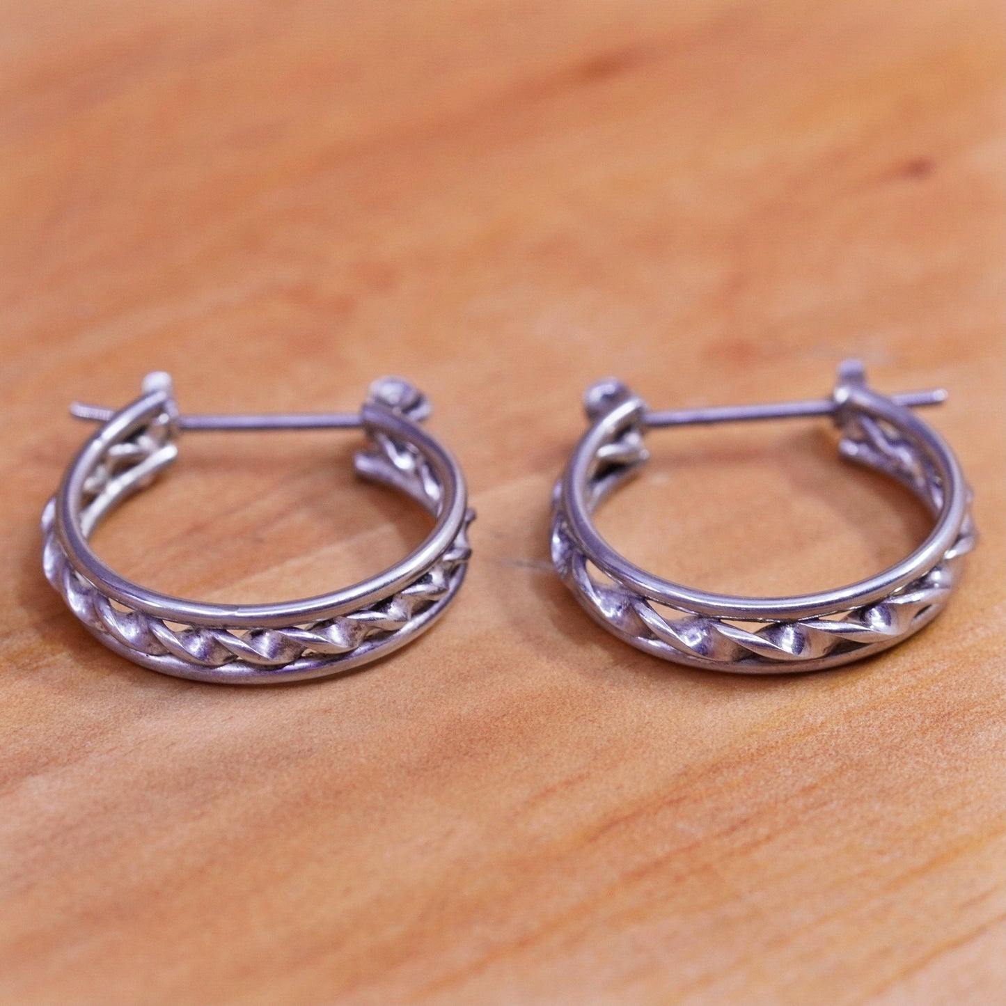 0.75”, Vintage Sterling silver handmade earrings, 925 textured hoops
