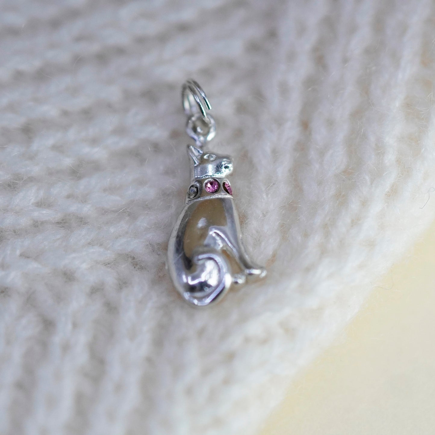 Vintage sterling silver handmade pendant, 925 cat kitty charm