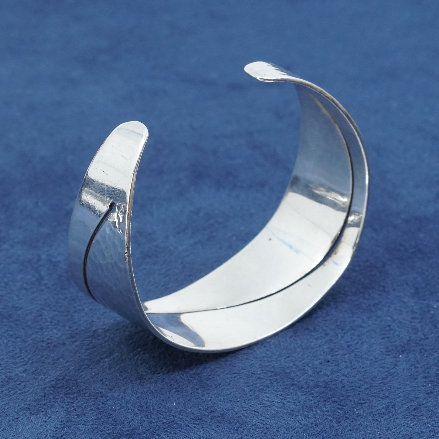 7", vtg sterling silver handmade bracelet, 925 hammered cuff w/ wavy