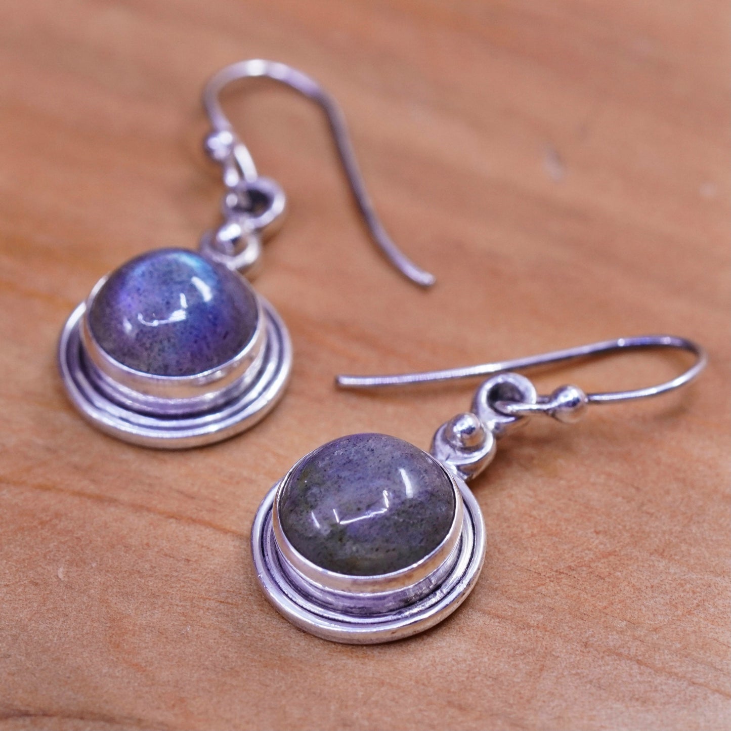Vintage Sterling 925 silver handmade earrings with round labradorite