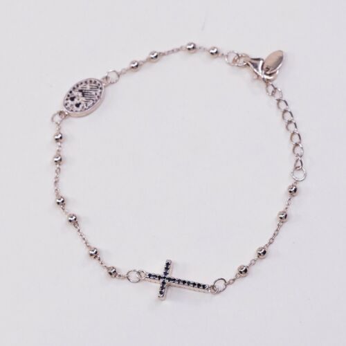 7.25”, Dyadema Vermeil Rose Gold Sterling Silver Bracelet, W/ Cross N Sapphire
