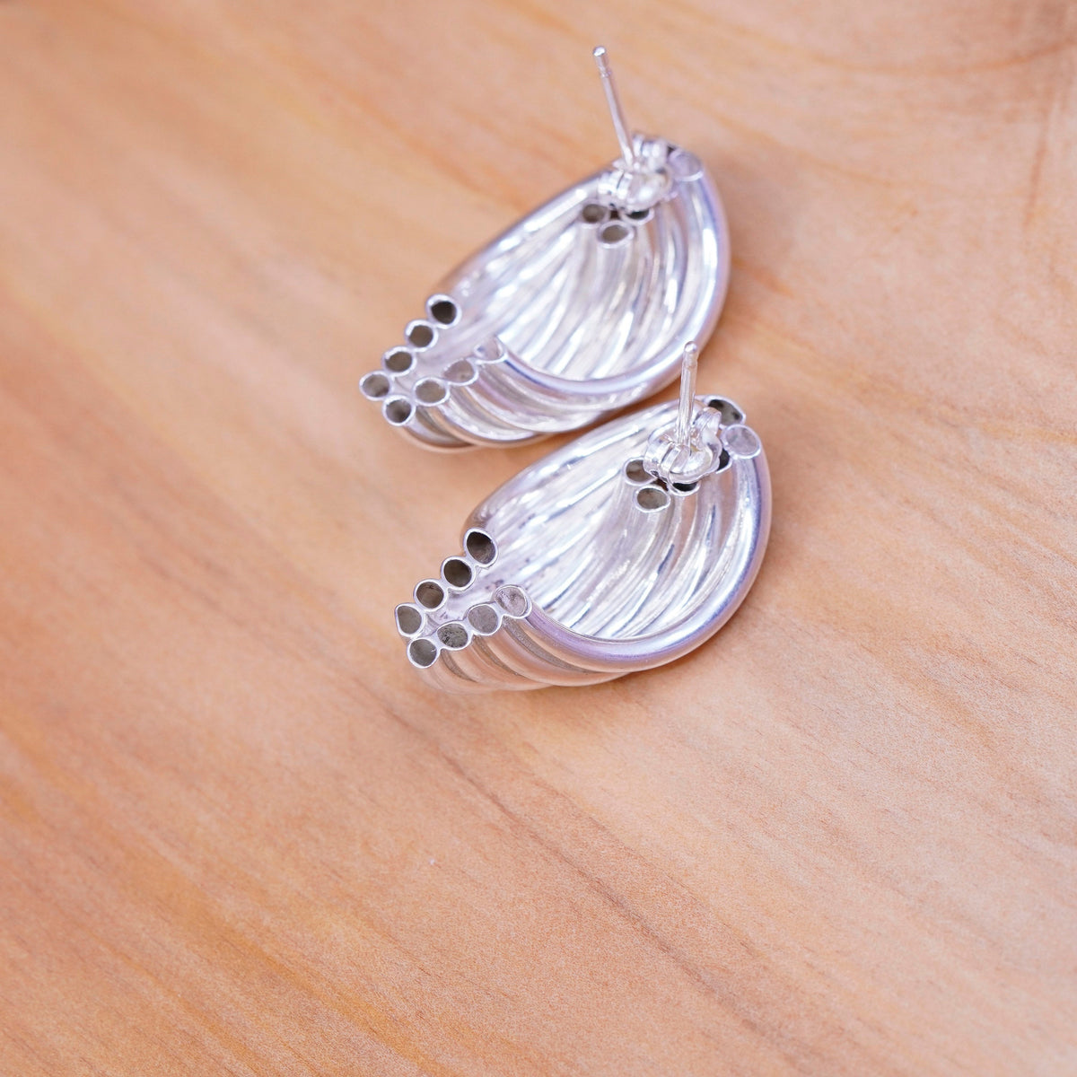 vintage Sterling silver handmade earrings, 925 entwined loop tube studs