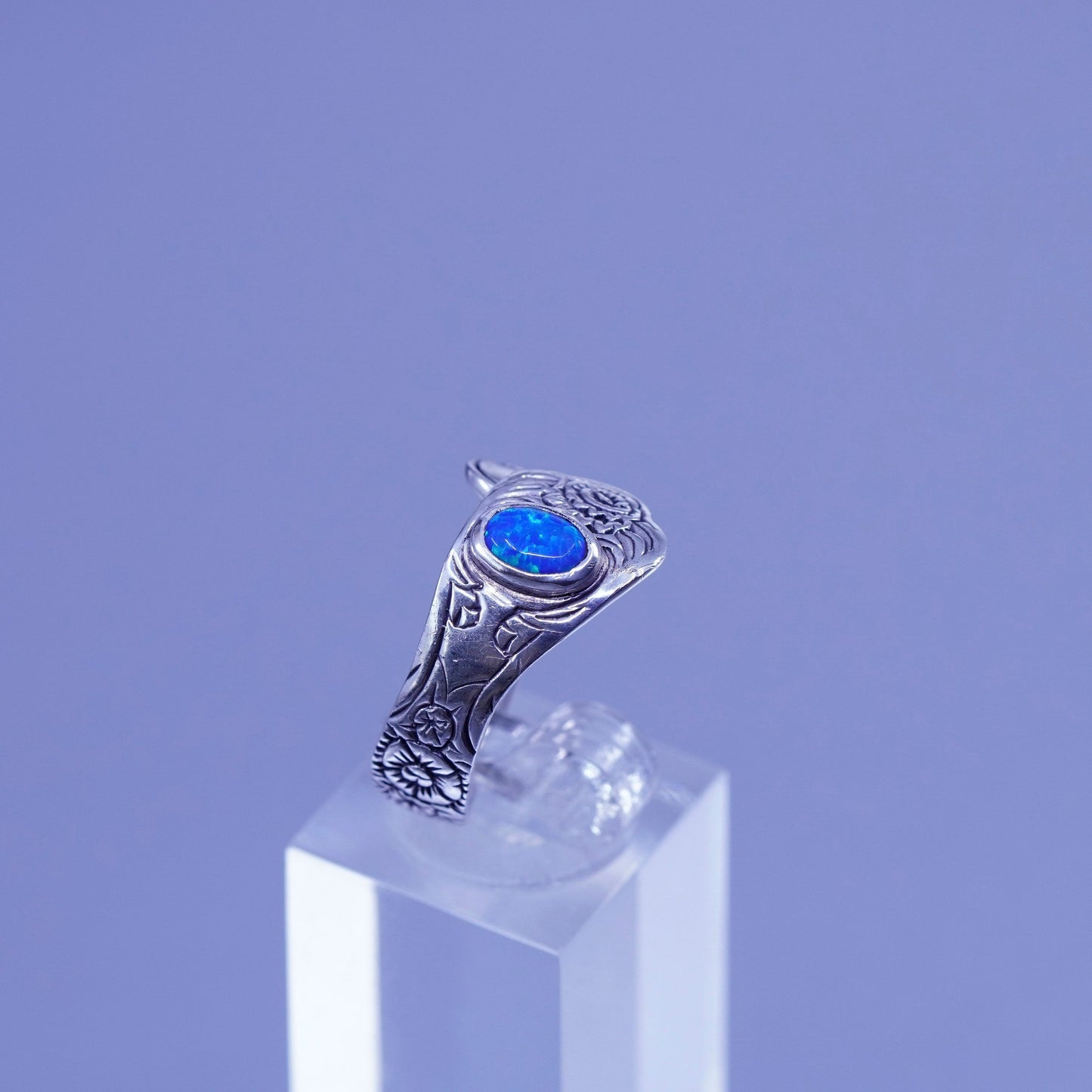 Size 8.25, vintage Sterling 925 silver handmade wrap ring with opal