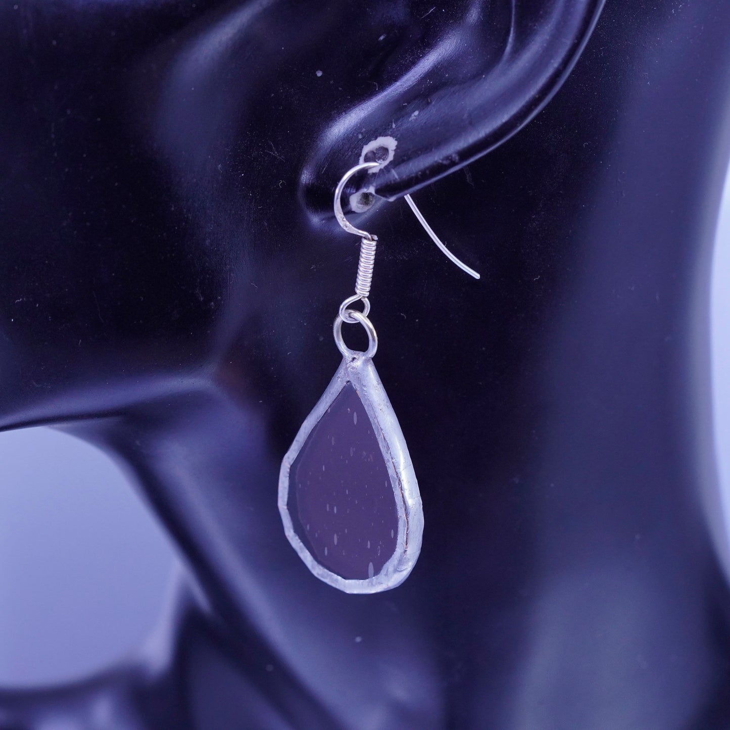 Vintage Sterling 925 silver earrings with teardrop glass, stamped 925 on hooks