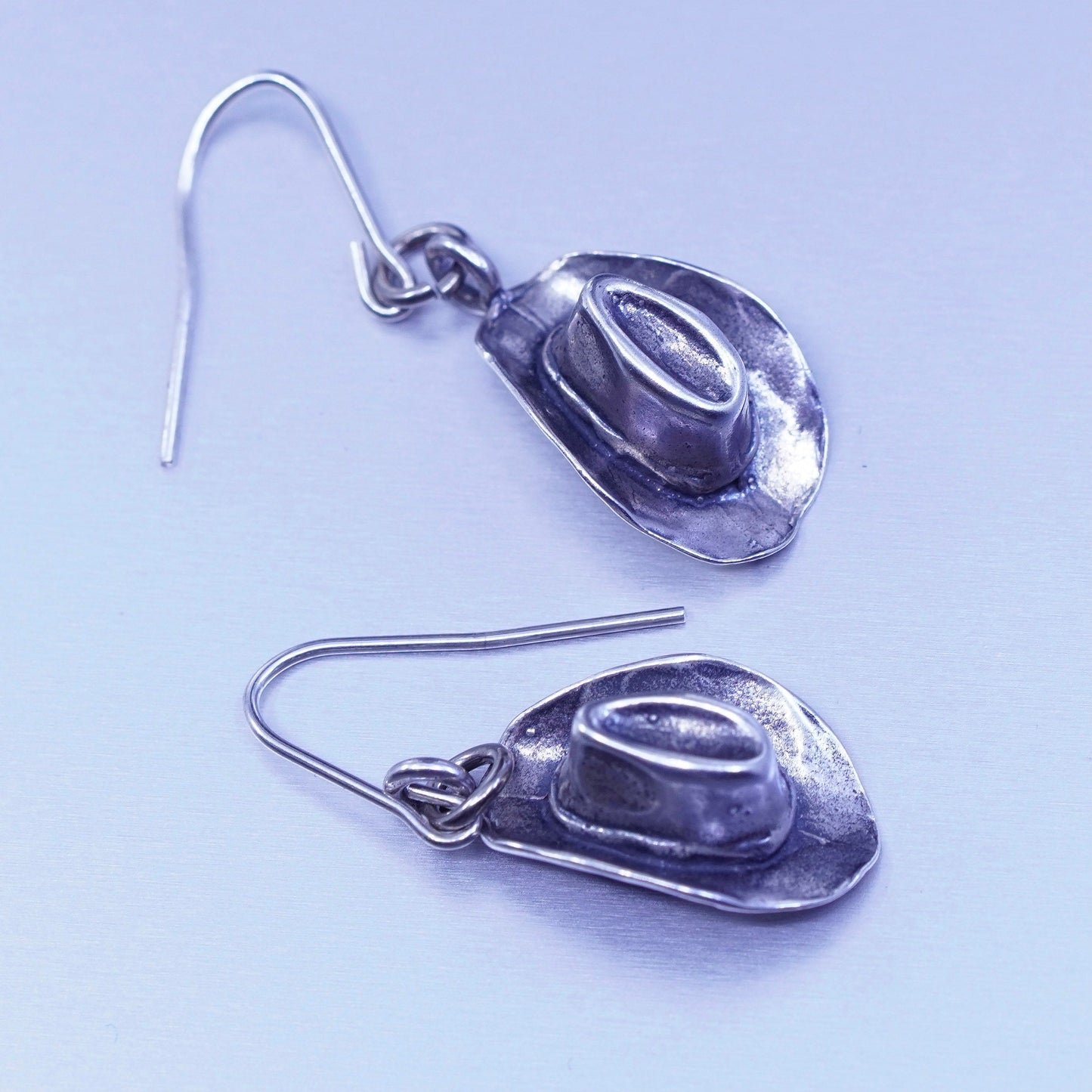 Vintage Sterling 925 silver handmade cowboy hat earrings
