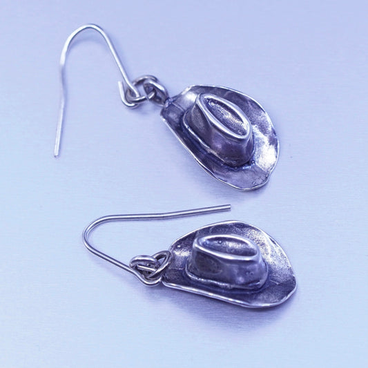 Vintage Sterling 925 silver handmade cowboy hat earrings