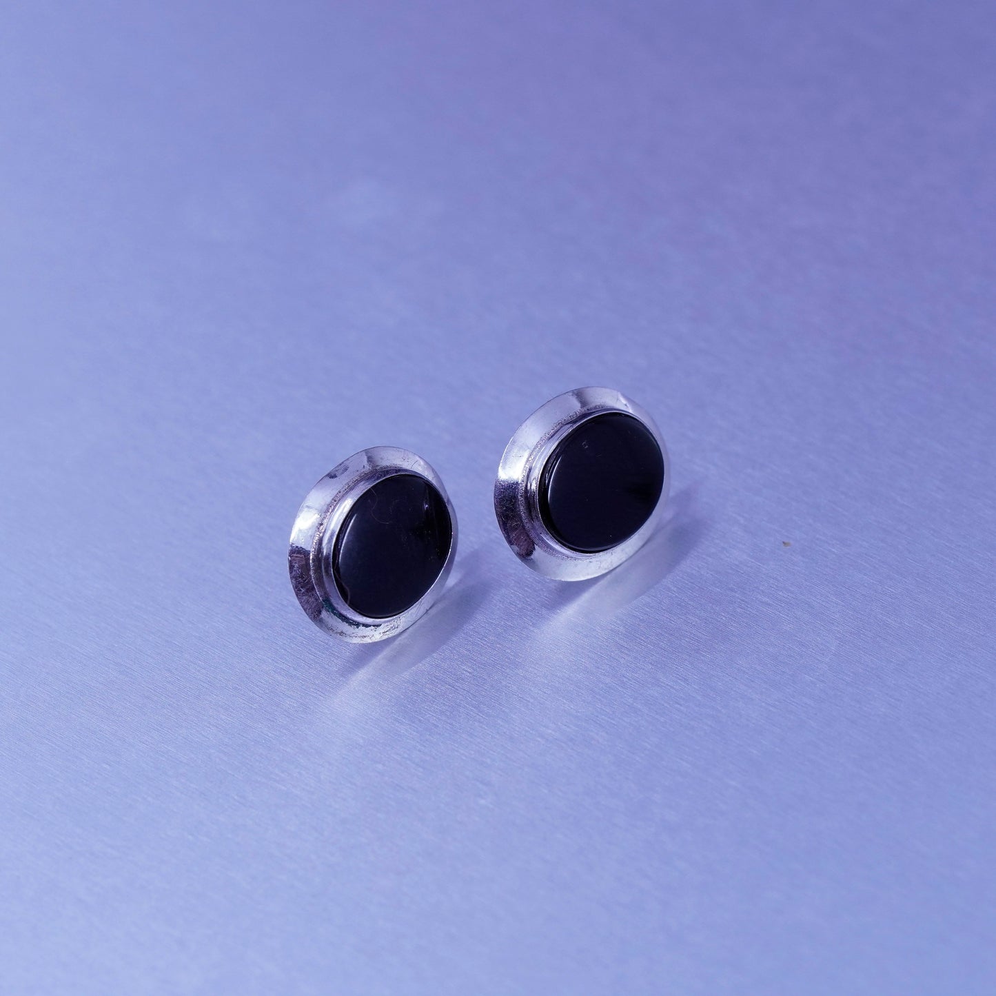 Vintage Sterling 925 silver handmade earrings, obsidian studs