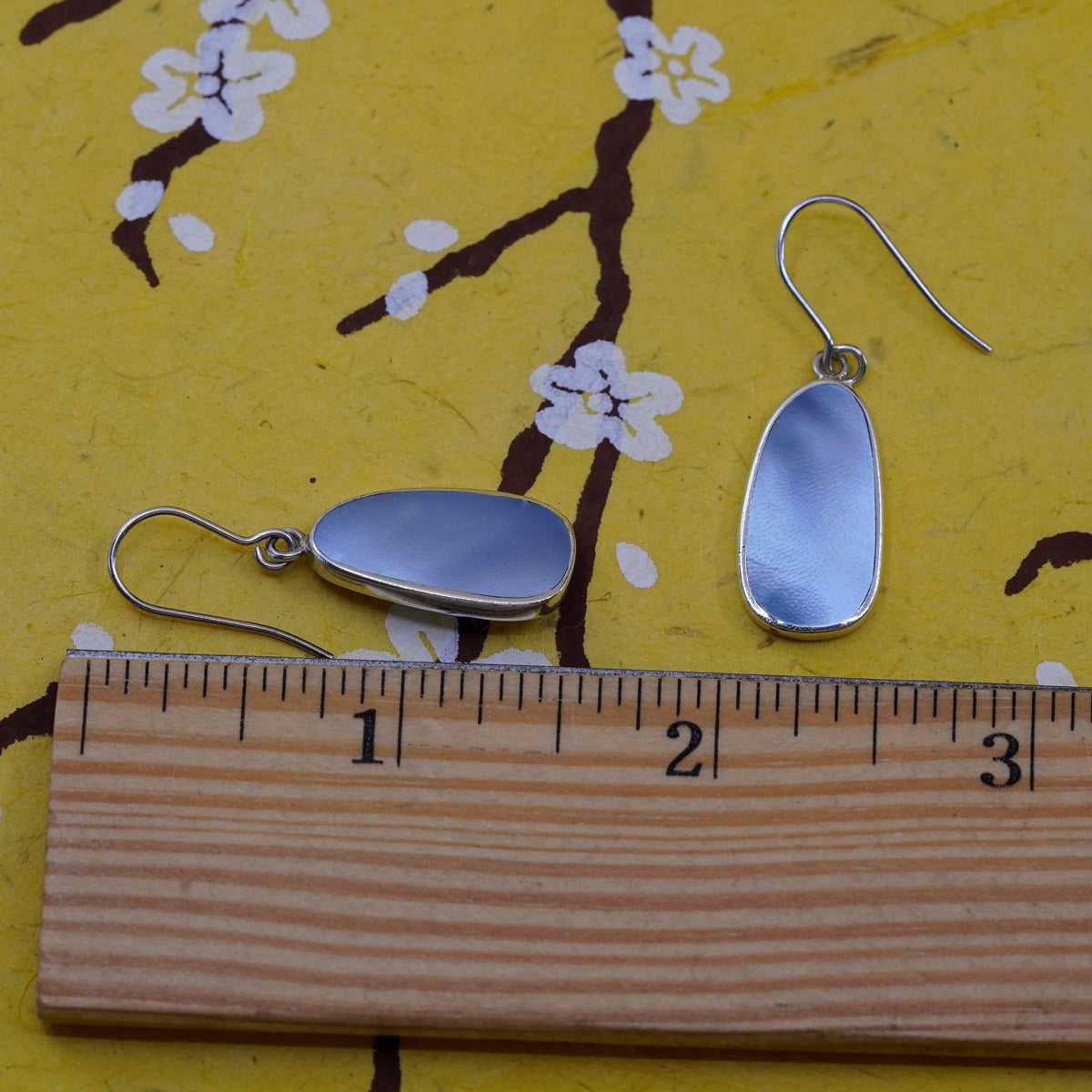 Vintage Sterling silver handmade earrings, 925 oval with blue mother of pearl
