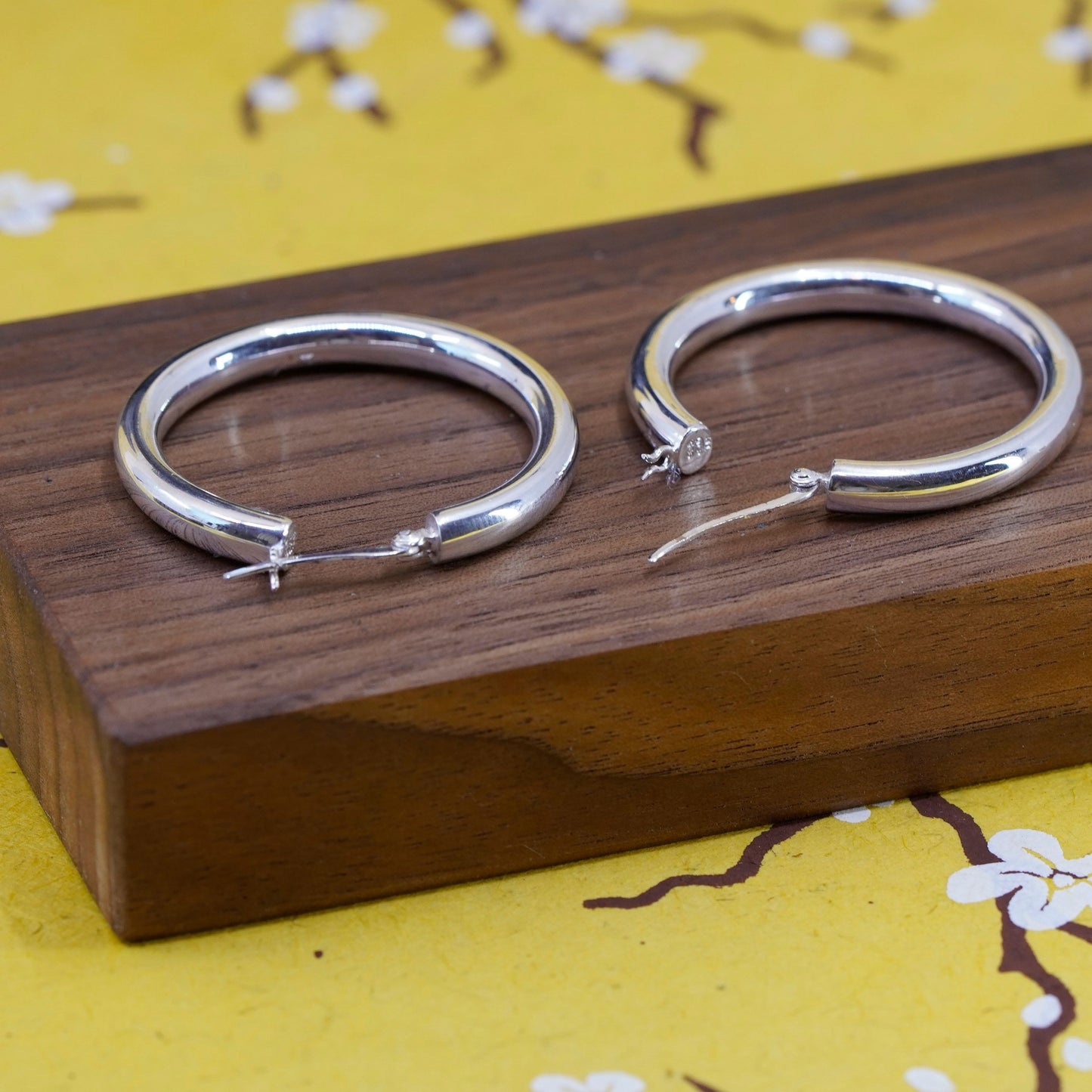 1.5”, Sterling silver handmade hoop earrings, Thailand bold 925 huggie