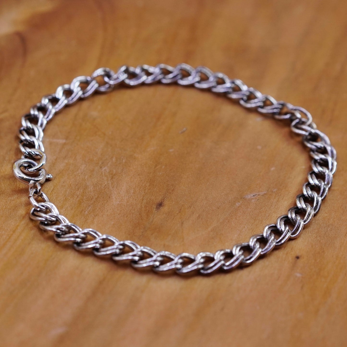 7”, 5mm, vintage Sterling silver handmade double curb bracelet, 925 charm chain