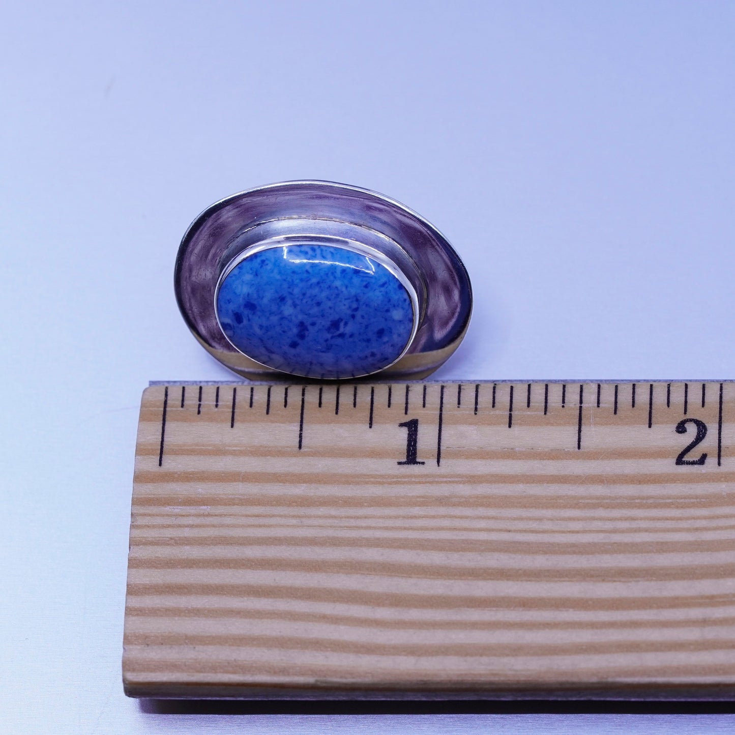 Vintage Sterling 925 silver handmade earrings, oval studs with sodalite
