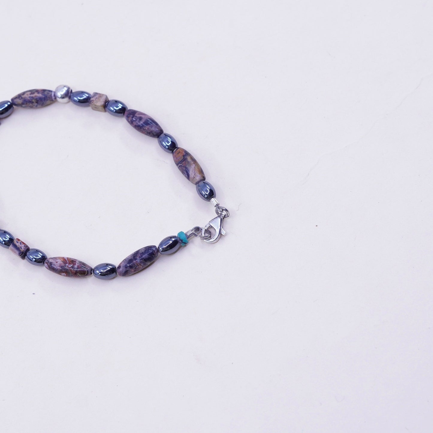 7”, handmade vintage Jasper beads bracelet with Sterling silver closure