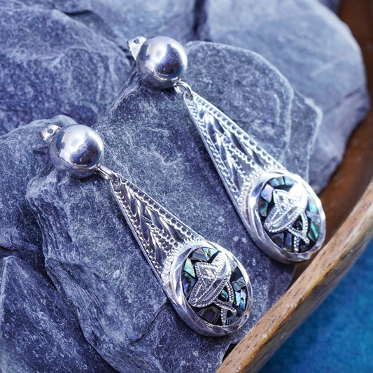 Mexico Sterling 925 silver handmade teardrop earrings abalone Sombrero hat