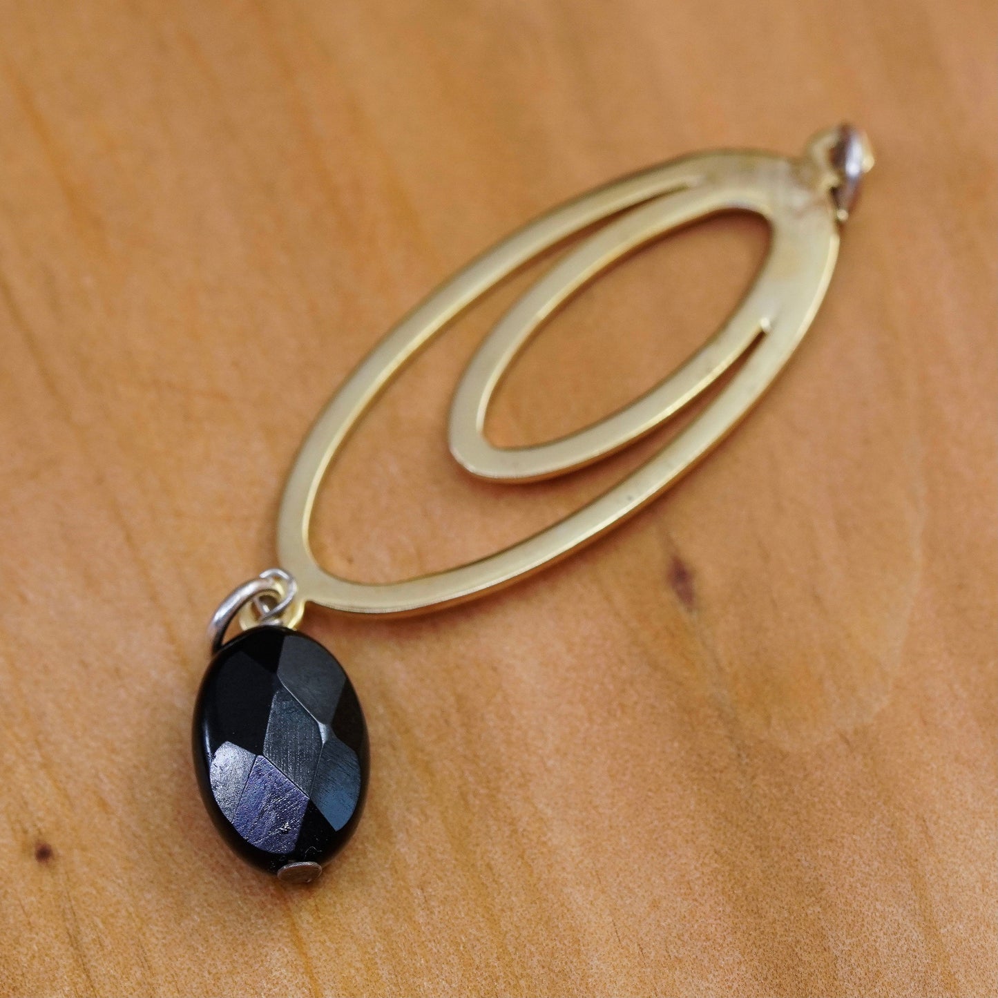 vermeil gold over Sterling silver pendant, 925 oval with obsidian