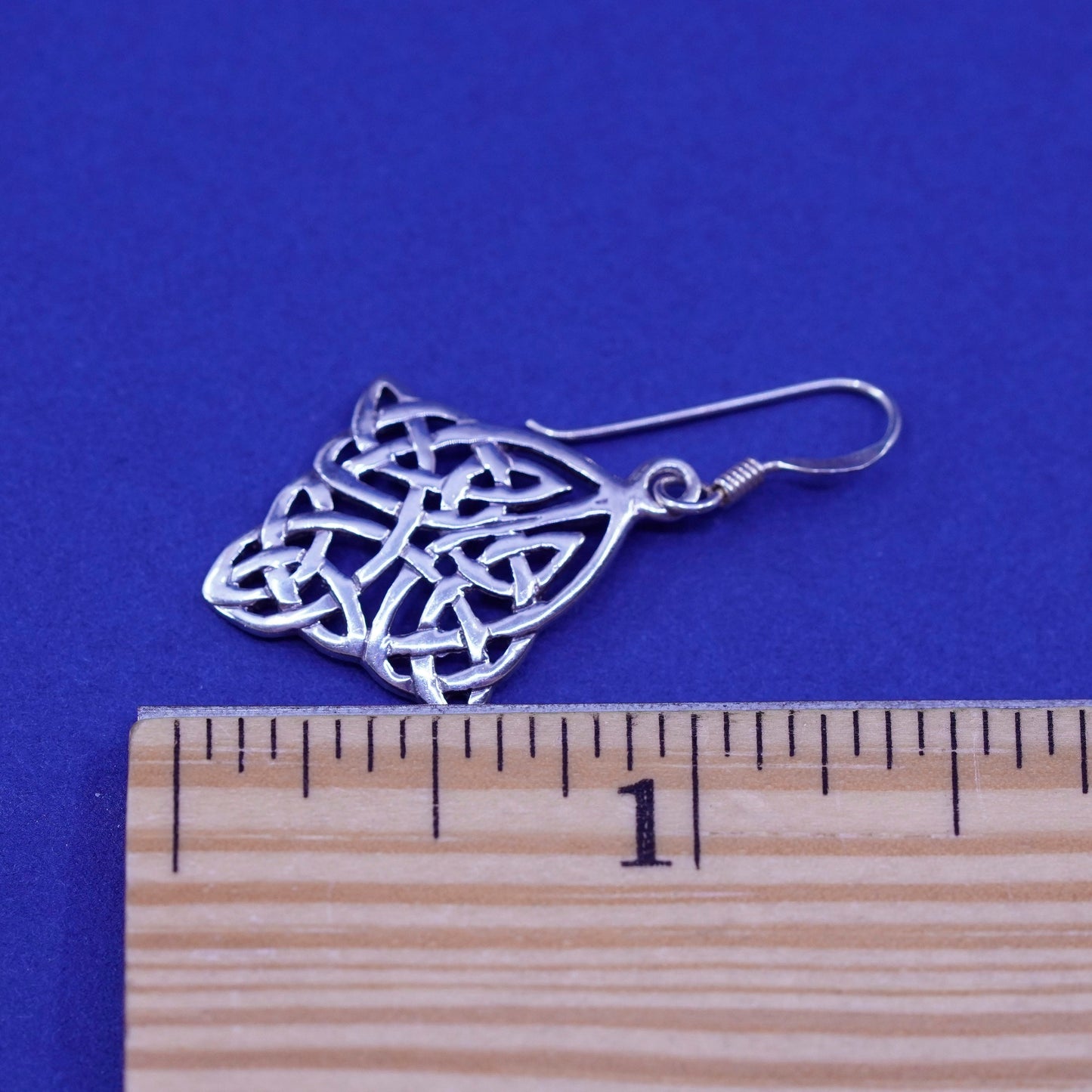 Vintage sterling silver handmade earrings, 925 filigree knot Irish drop