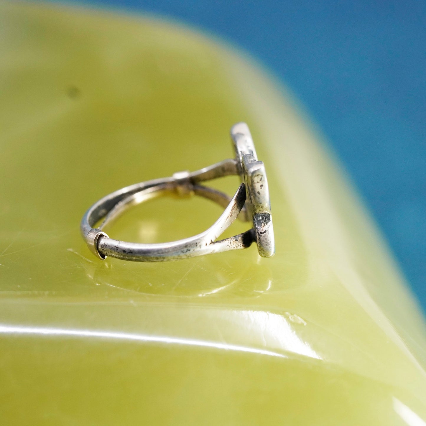 Size 2.75, Native American sterling silver pinky ring, 925 butterfly turquoise