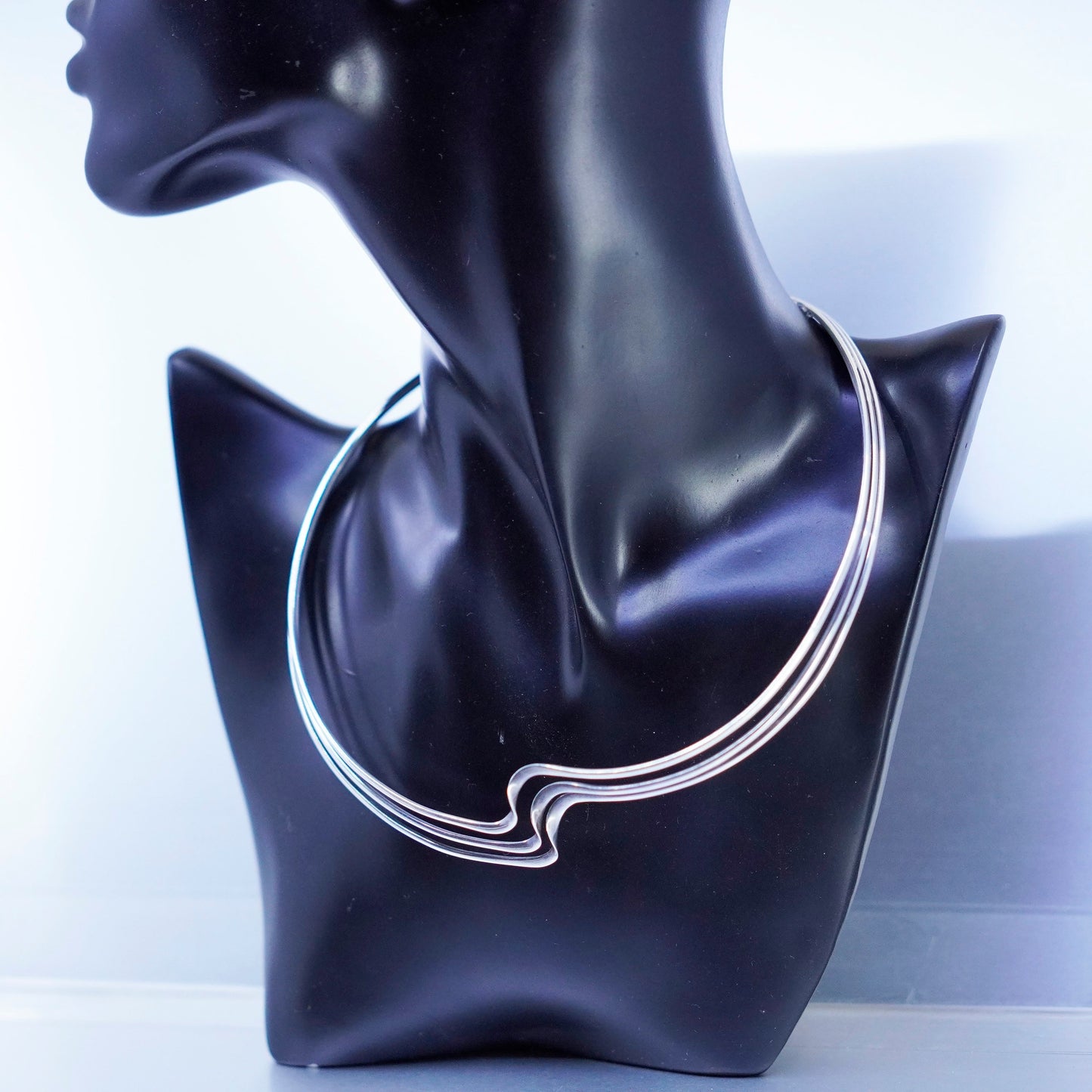 13”, vintage Sterling 925 silver handmade twisted choker collar necklace
