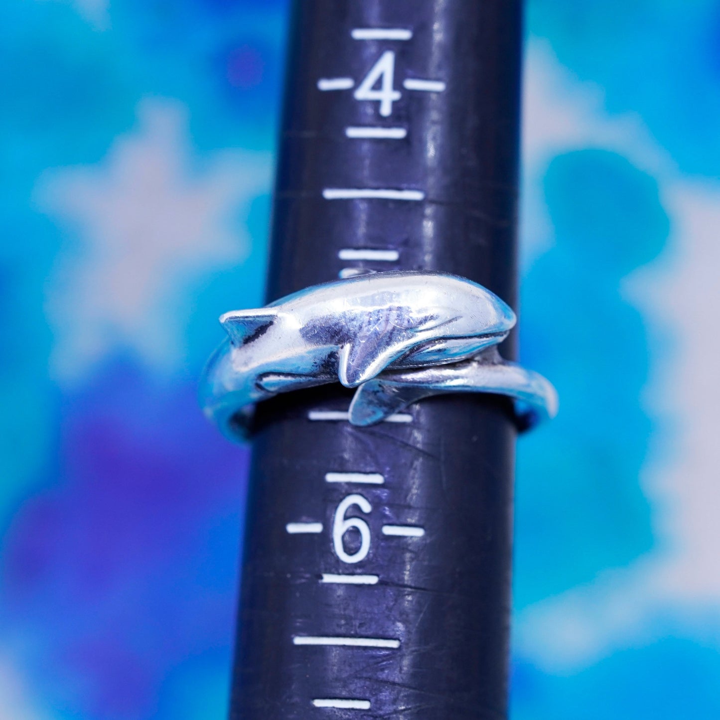 Size 5, vintage sterling silver handmade ring, 925 blue whale band