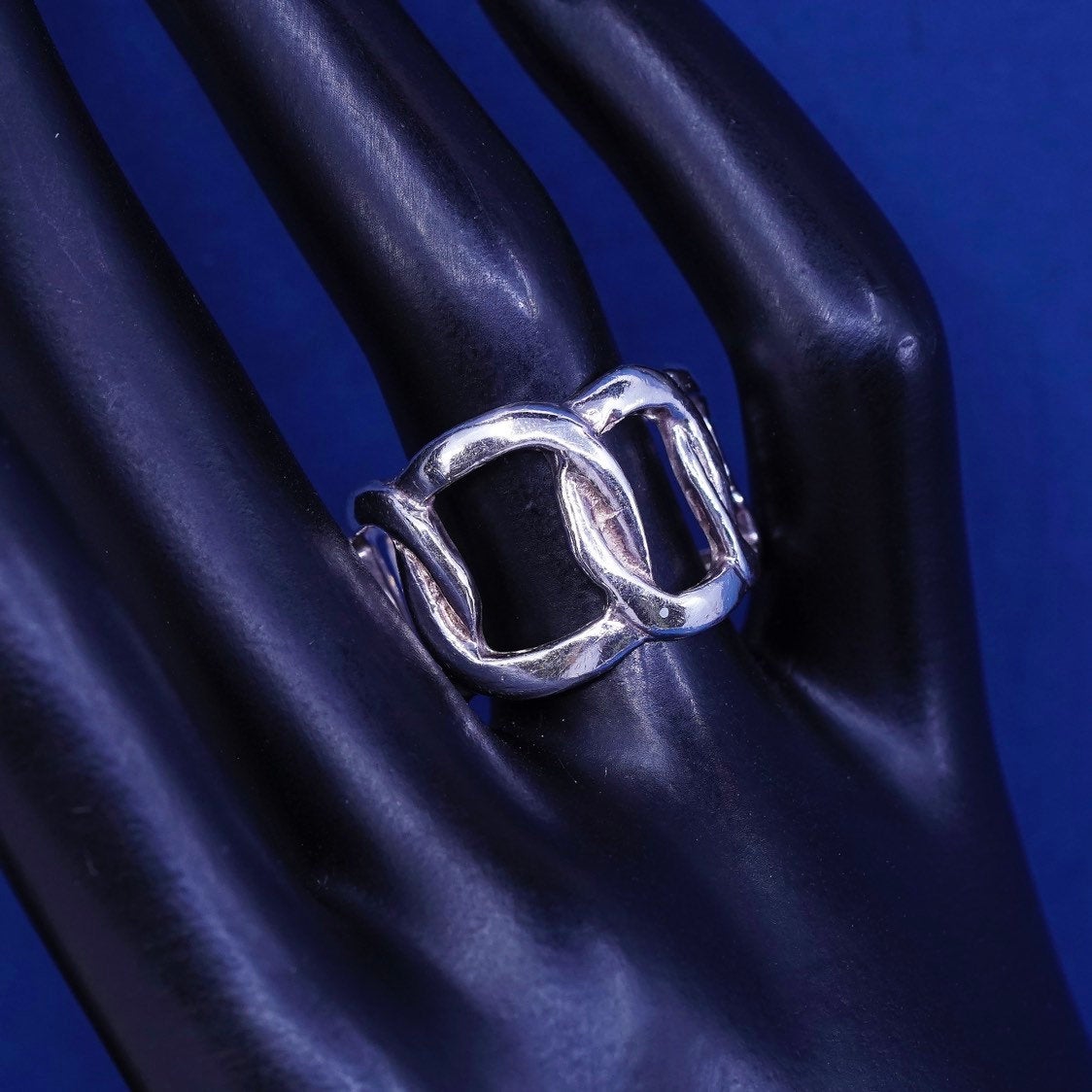 sz 6.5, vtg sterling silver handmade ring, 925 entwined Wide band