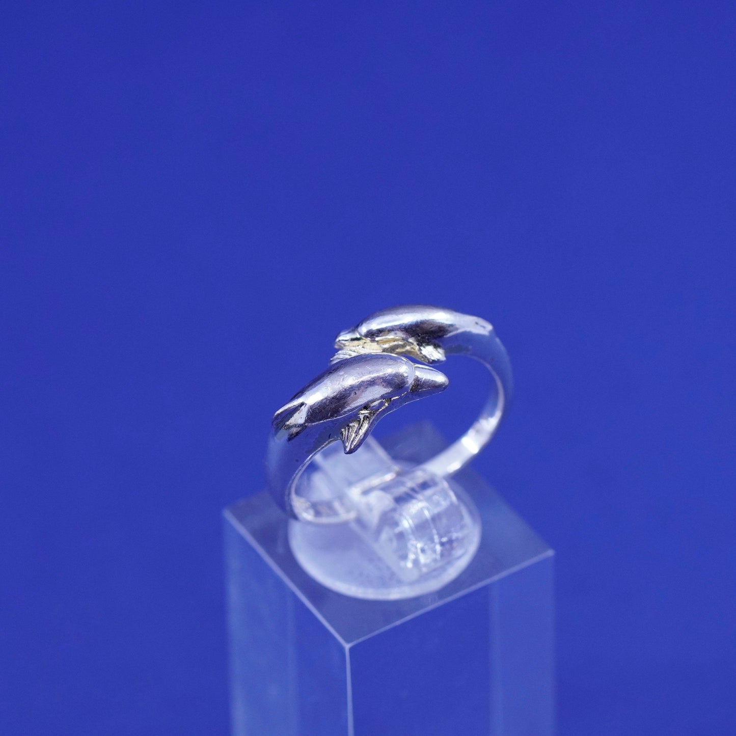 Size 7.25, vintage sterling silver handmade ring, 925 dolphin band