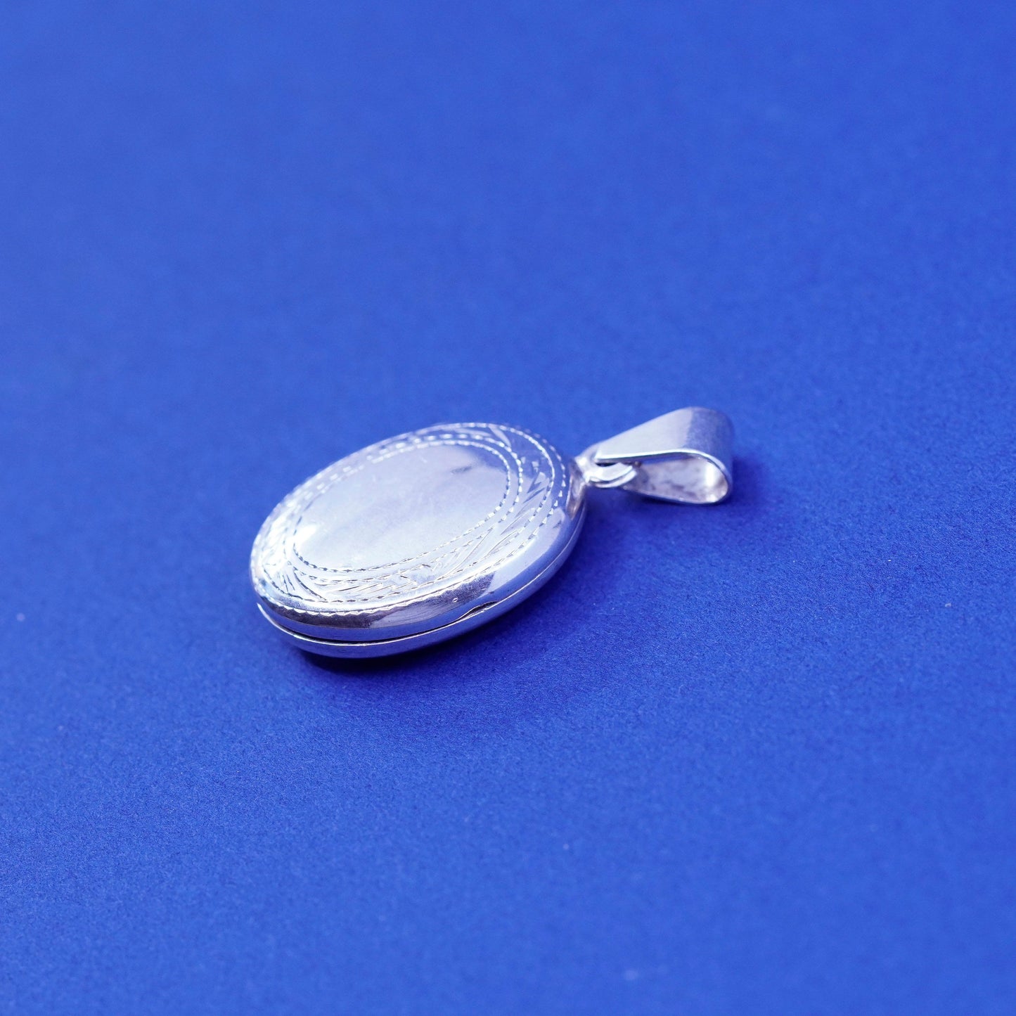 Vintage Sterling silver handmade pendant, textured 925 oval photo locket