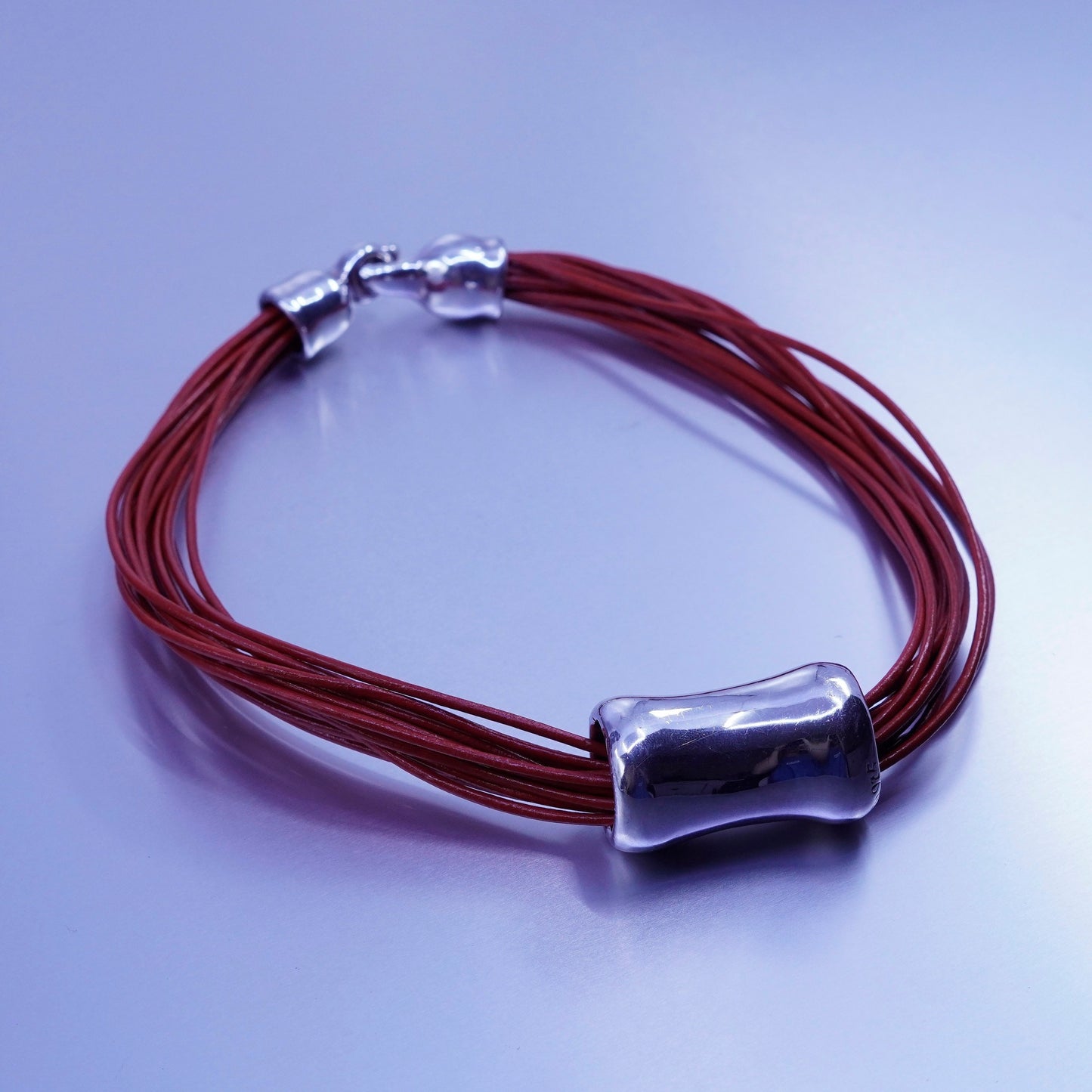 16”, Sterling Silver Multi Strand red Leather Necklace Slide 925 Pendant