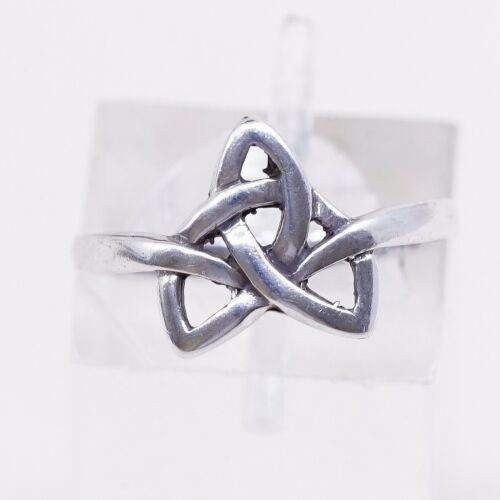 Sz 6.75. Vtg ENM Sterling Silver Handmade Ring, 925 Band W/ Irish Celtic Knot