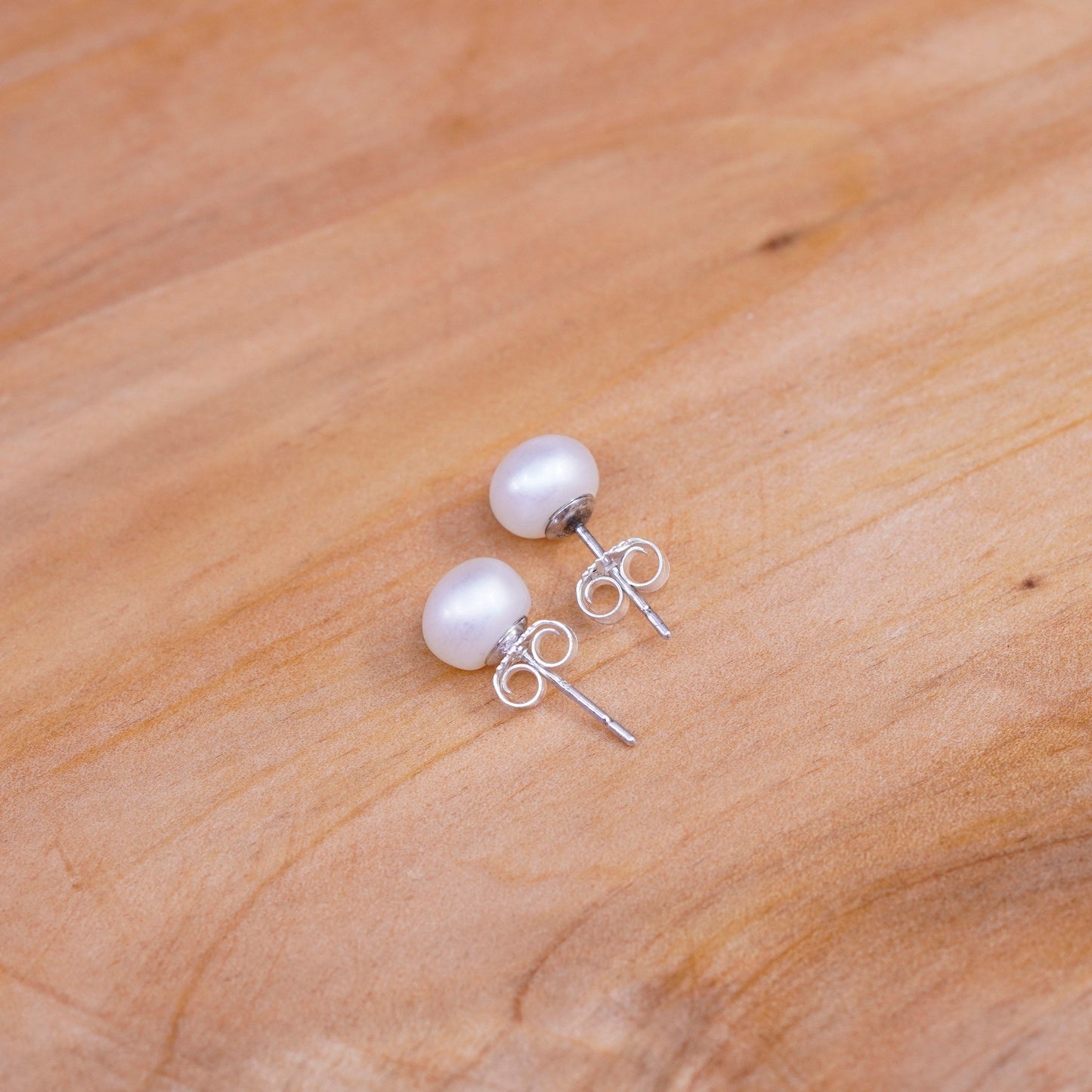 Vintage Sterling silver handmade earrings, 925 silver studs with pearl
