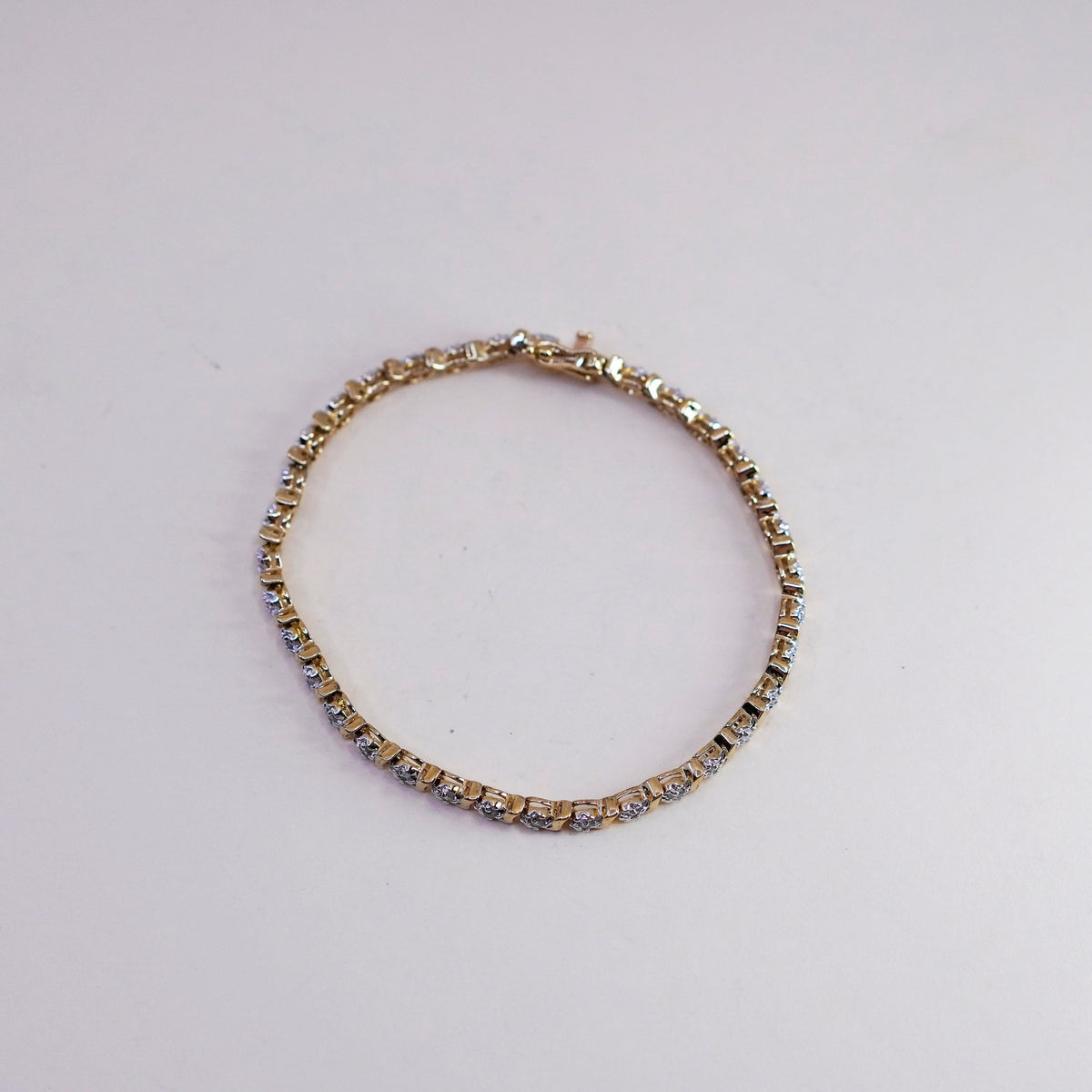 7.25”, vermeil gold sterling silver tennis bracelet, 925 floral chain diamond
