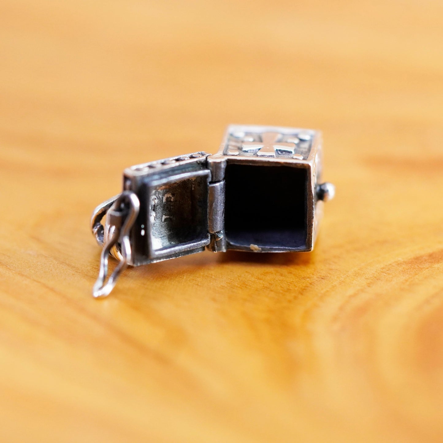 Vintage Sterling silver prayer box pendant, 925 handmade locket charm
