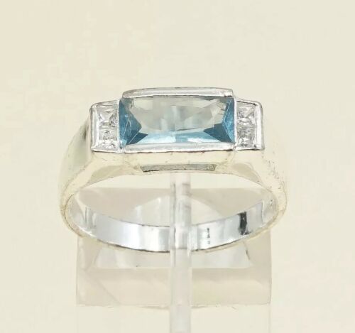Sz 8.75, Sterling Silver Ring, 925 Silver Engagement Ring W/ blue Sapphire