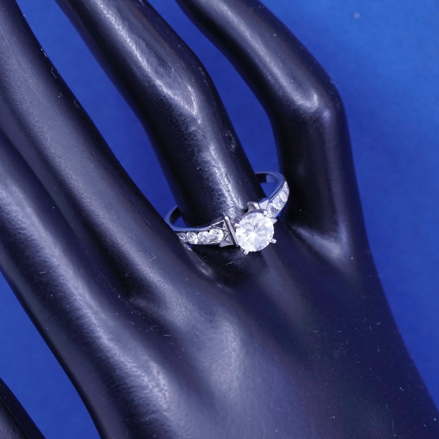 Size 9.25, vintage Sterling silver handmade ring, 925 engagement ring w/ cz