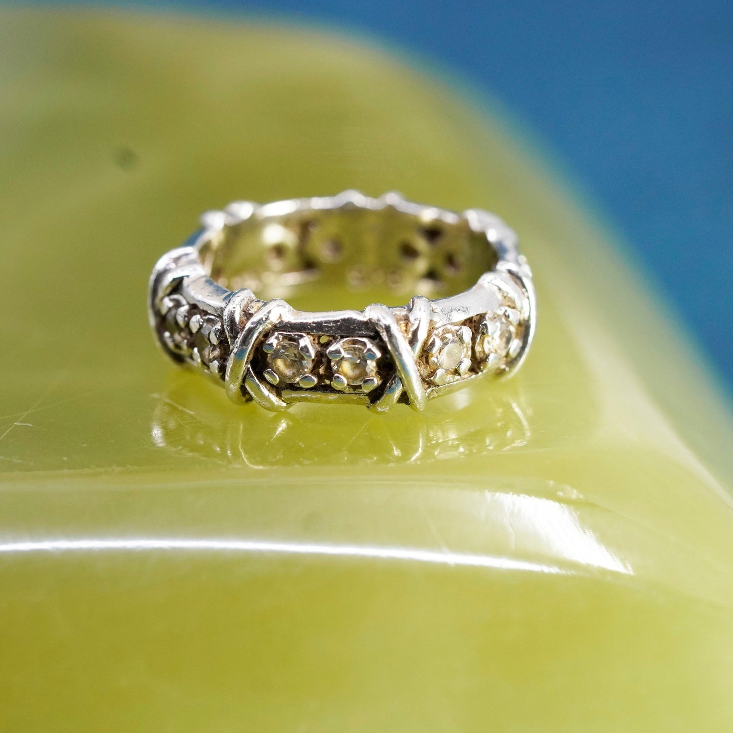 Size 6, Sterling 925 silver handmade ring, 925 stackable wedding band with Cz