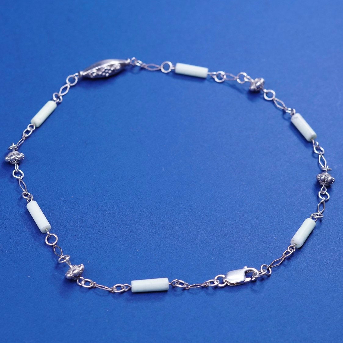 16", vtg Sterling silver handmade necklace, 925 w/ Jade tube