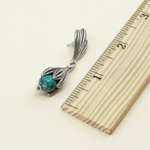 Vtg handmade Sterling 925 Silver Turquoise Earrings w/ turquoise N Petal Details