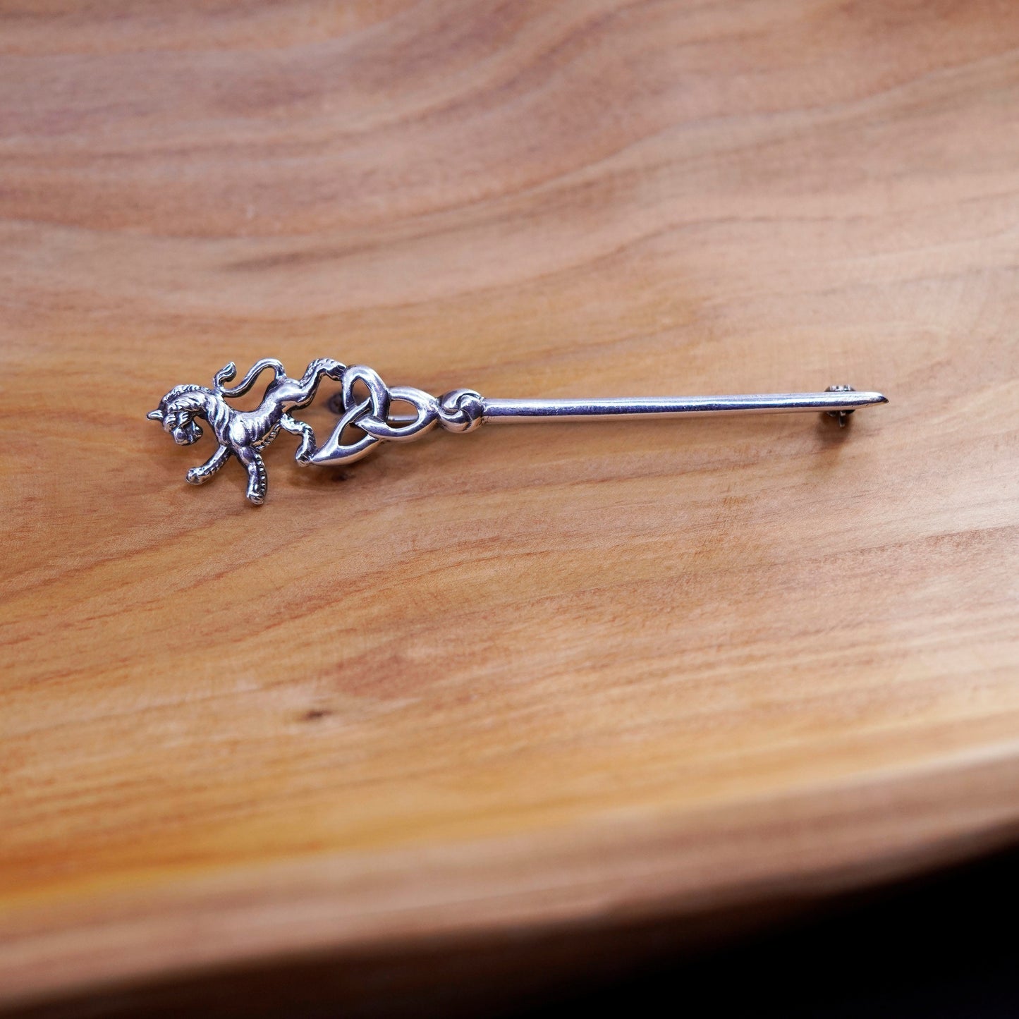 Vintage European handmade sterling 950 silver lion sword pin brooch