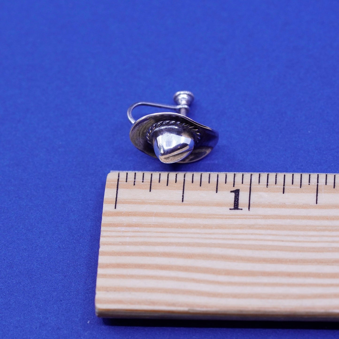 Vintage Sterling silver handmade earrings, 925 screw back cowboy hat