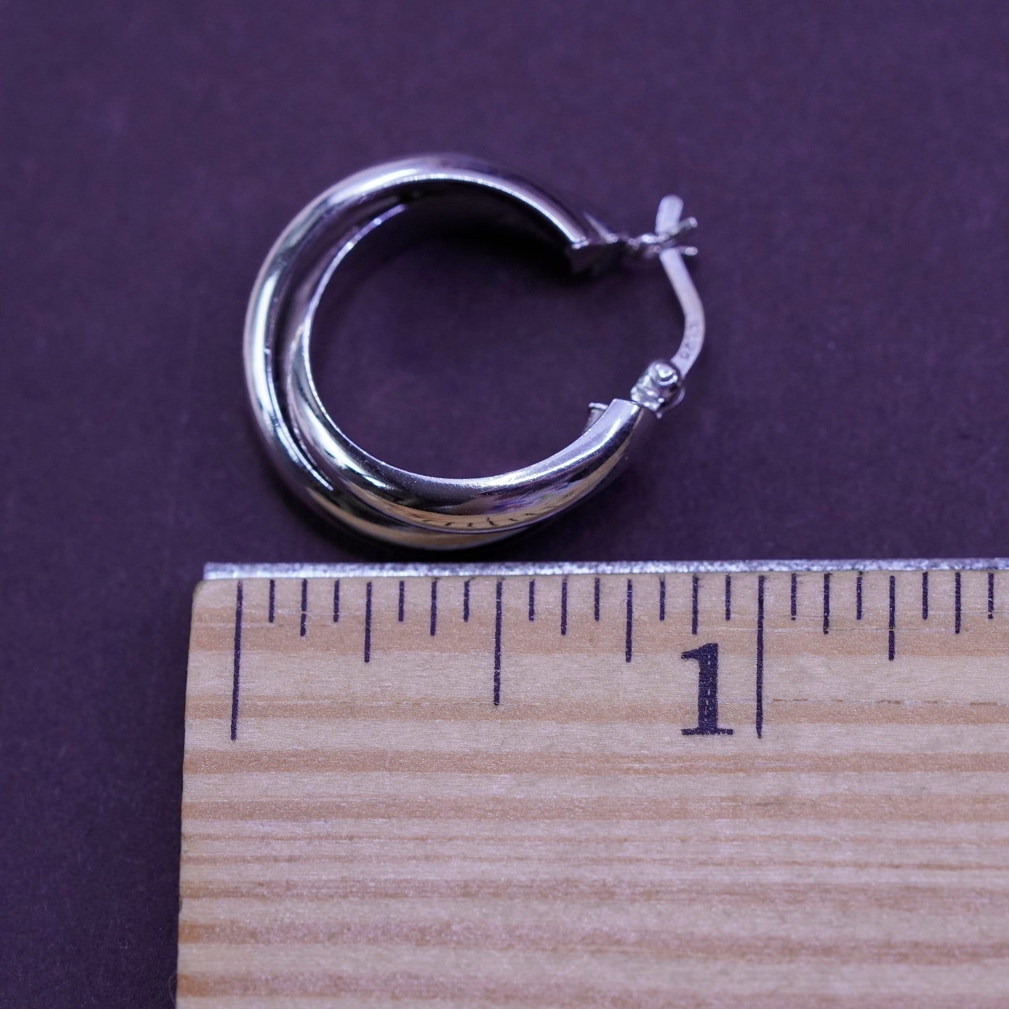 0.75”, Vintage Sterling silver handmade earrings, 925 entwined circle hoops