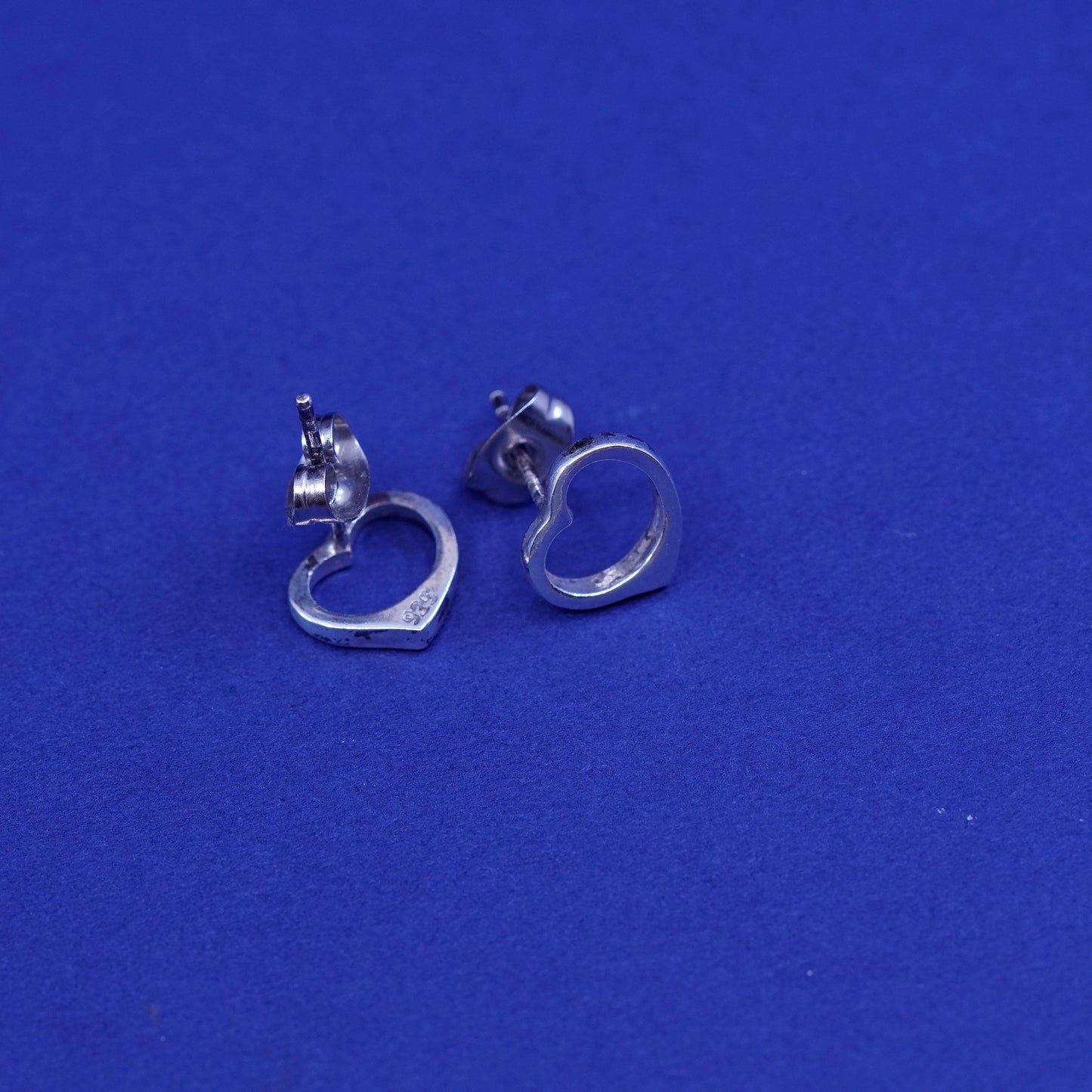 Vintage Sterling silver handmade earrings, 925 heart studs