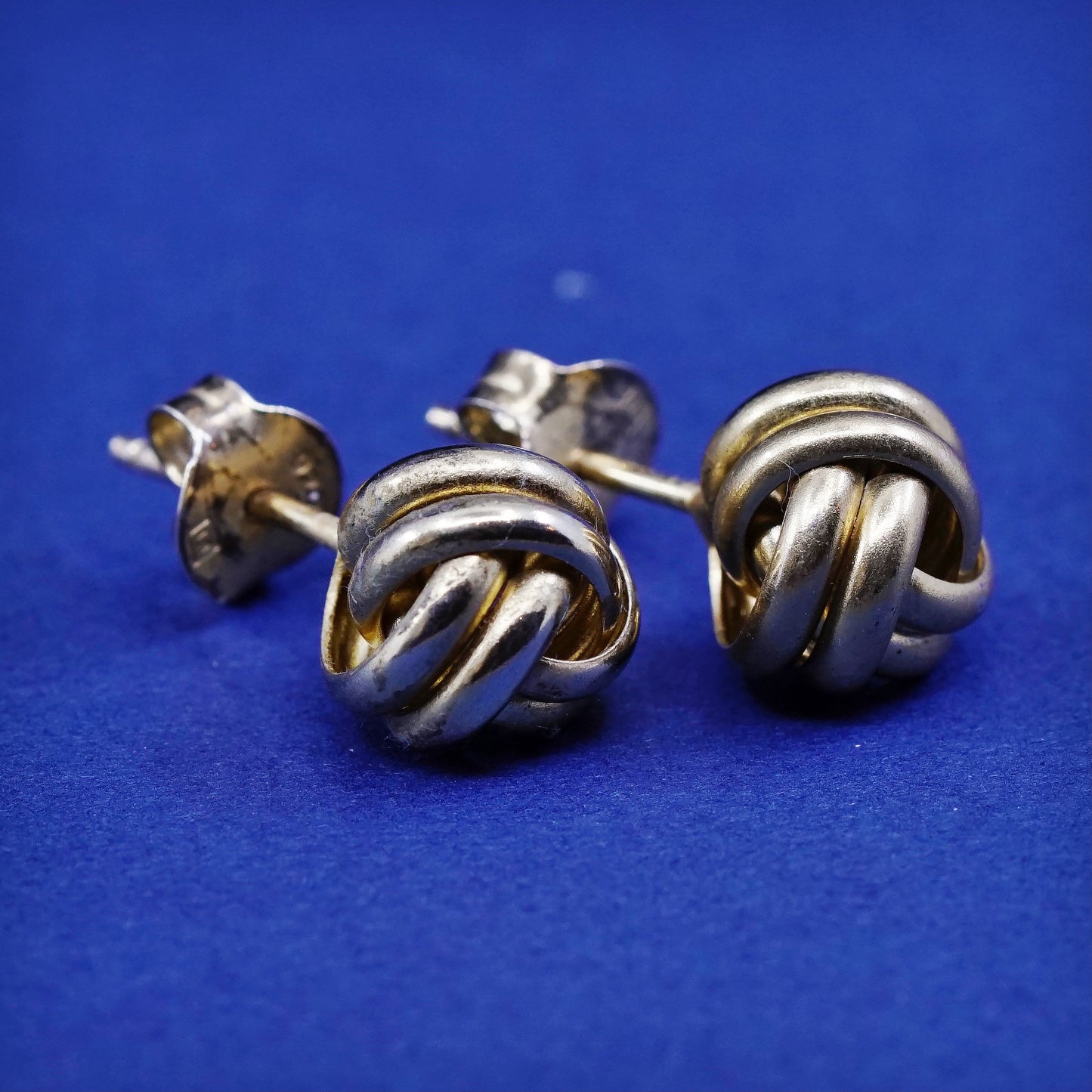 Vintage vermeil gold over Sterling silver handmade earrings, 925 entwined studs
