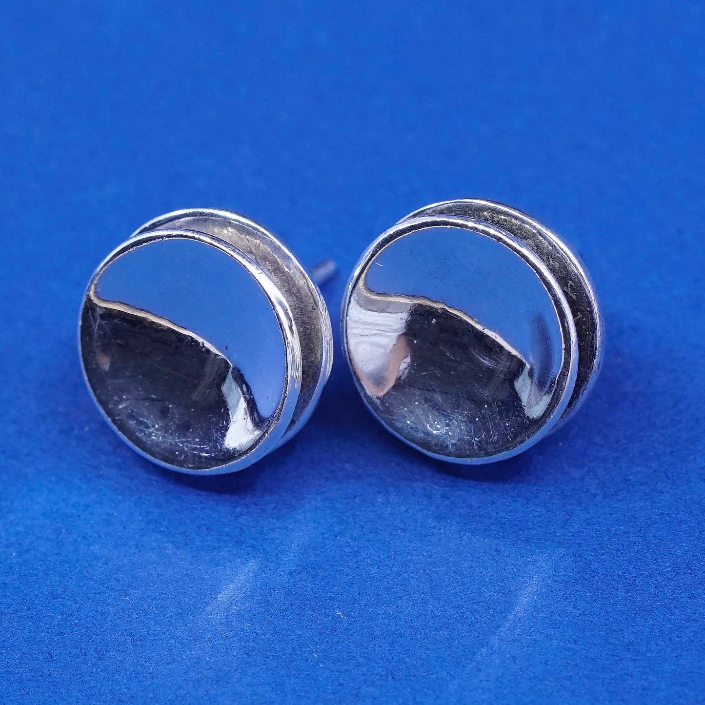 Vintage modern Sterling silver handmade earrings, 925 button studs